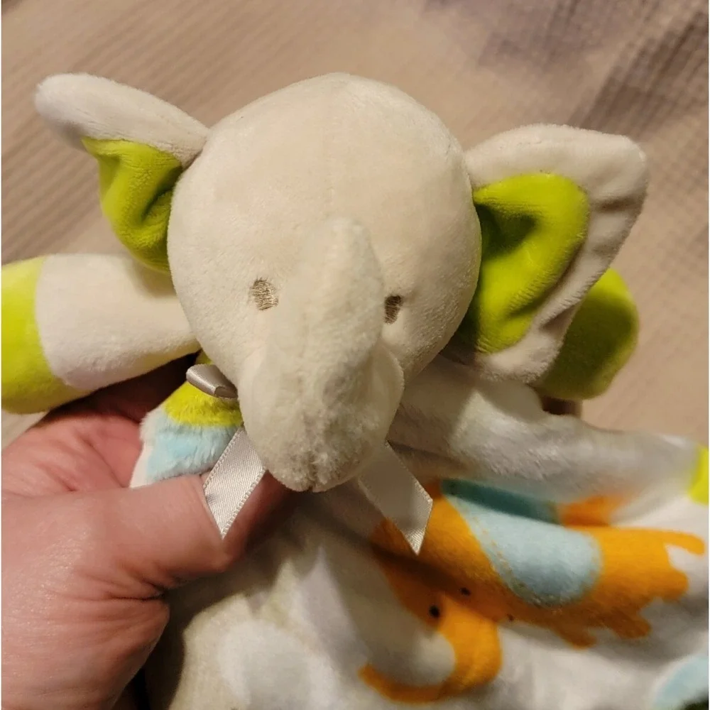 Blankets & Beyond Gray Elephant Lovey Baby Security Blanket Green Orange Blue